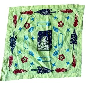 Handprinted Graphic Bandana with Unhinged Design